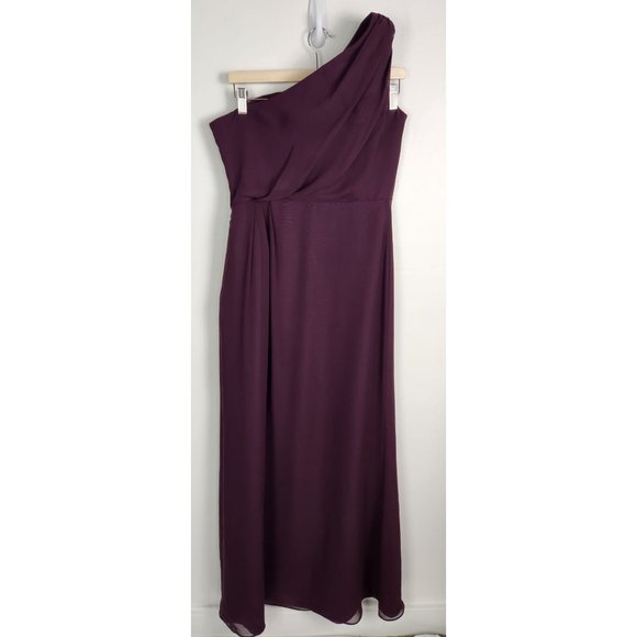 JIM HJELM Occasions Sz. 12 One Shoulder Plum Long Maxi Bridesmaid Dress - Picture 6 of 8